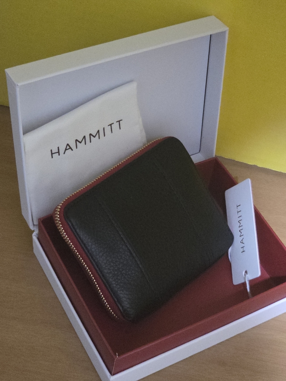 Hammitt Black Leather Zip Wallet with Gold Stud Accents and Red Zip - Picture 4 of 6